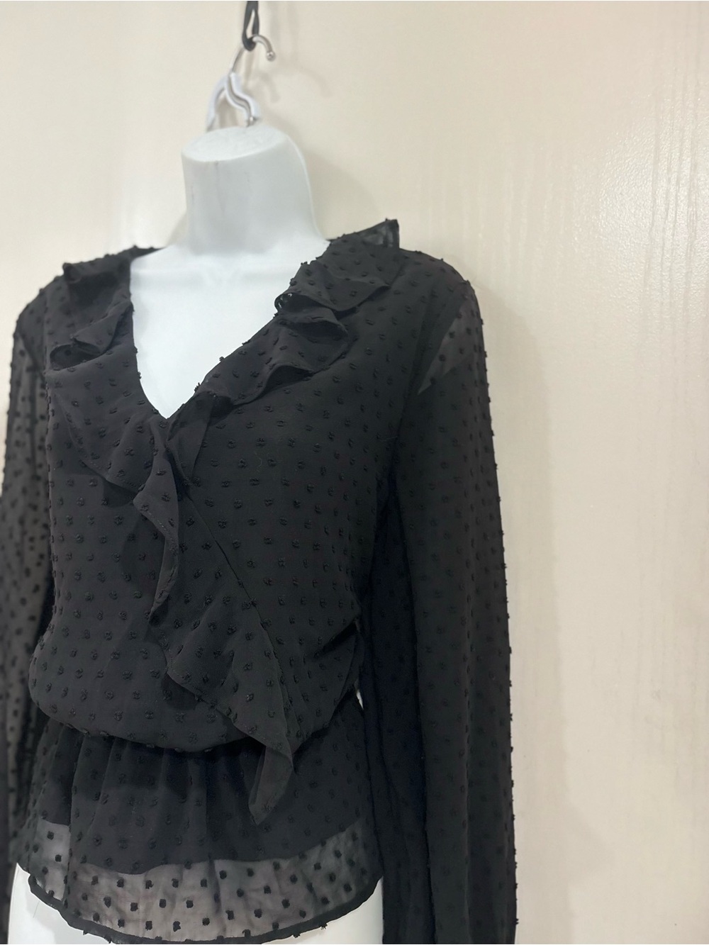 Grace Karin Black Sheer Ruffle V-Neck Blouse - Picture 4 of 5
